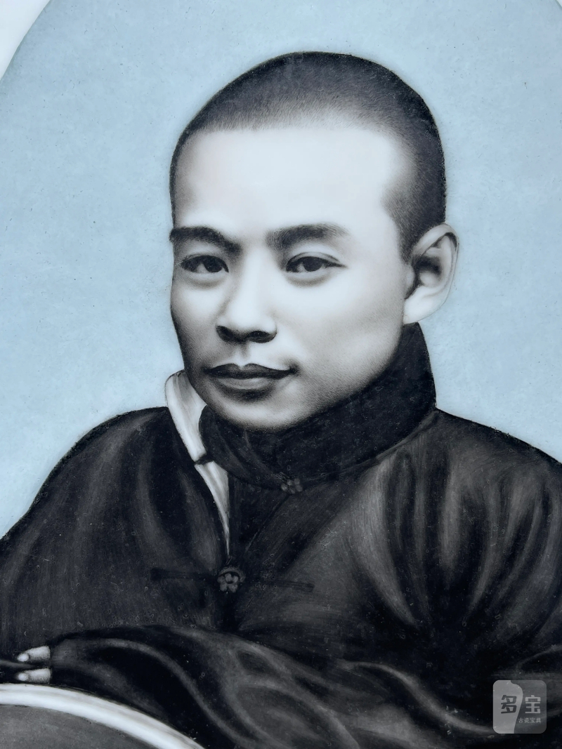 民国 邓碧珊画墨彩人物肖像纹瓷板 - 图3